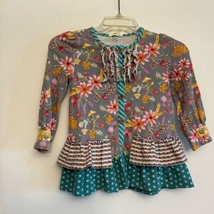 Matilda Jane Gray Floral and Teal Polka Dot Blouse